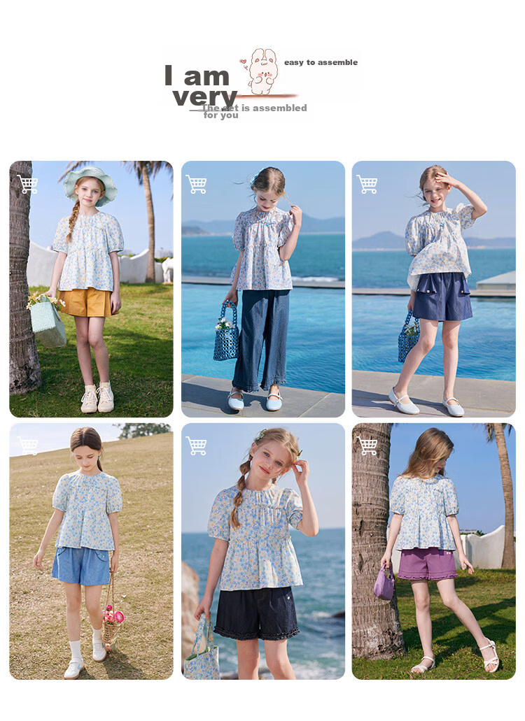 CHANZUIGOU Girls' Floral Doll Collar Shirt 2026 Summer New Pure Cotton Sweet Shirt 2